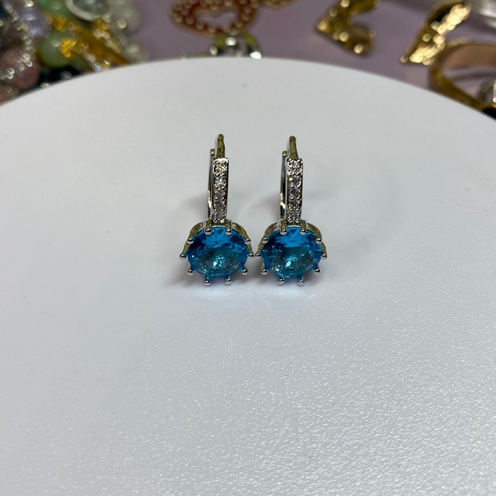 Lake Blue Silver Plated Hoop Style Earrings